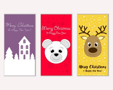 mutlu Noeller ve mutlu yeni yıl tebrik kartları vektör çizim     