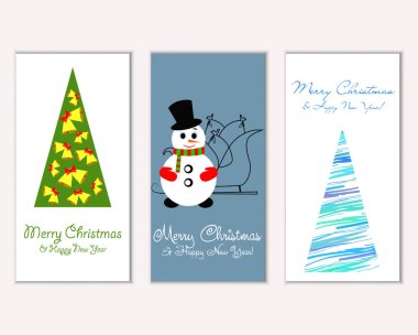 Mutlu Noeller ve mutlu yeni yıl tebrik kartları. Vektör çizim   