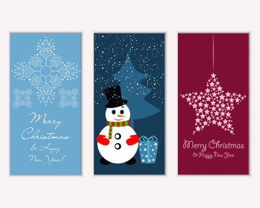 Mutlu Noeller ve mutlu yeni yıl tebrik kartları. Vektör çizim   