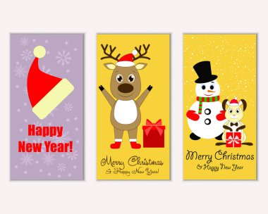 mutlu Noeller ve mutlu yeni yıl tebrik kartları vektör çizim   