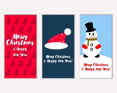 mutlu Noeller ve mutlu yeni yıl tebrik kartları vektör çizim