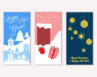 vektör çizim kış tatil tebrik kartları