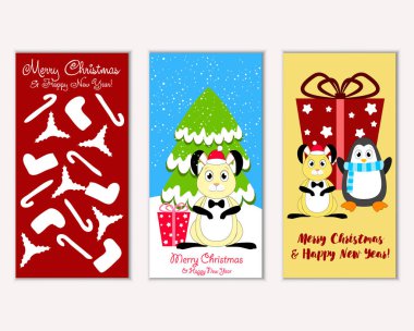 Mutlu Noeller ve mutlu yeni yıl tebrik kartları. Vektör çizim 