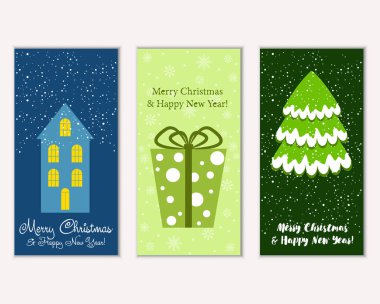 vektör çizim kış tatil tebrik kartları