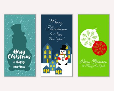mutlu Noeller ve mutlu yeni yıl tebrik kartları vektör çizim