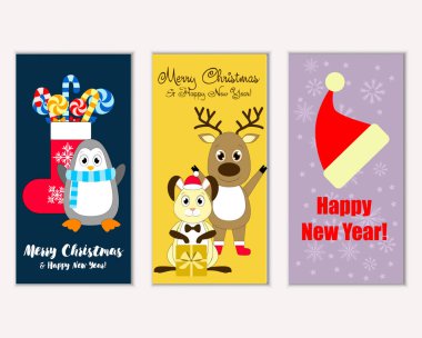 mutlu Noeller ve mutlu yeni yıl tebrik kartları vektör çizim   