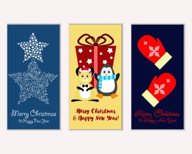 vektör çizim kış tatil tebrik kartları