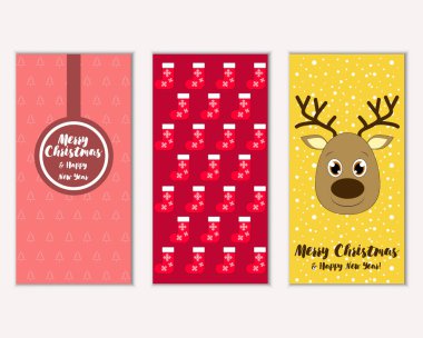 mutlu Noeller ve mutlu yeni yıl tebrik kartları vektör çizim