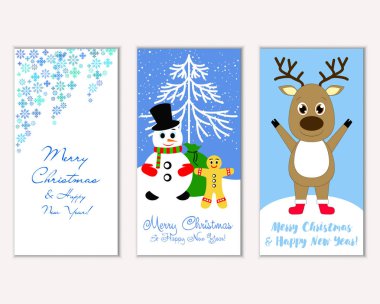 Mutlu Noeller ve mutlu yeni yıl tebrik kartları. Vektör çizim       
