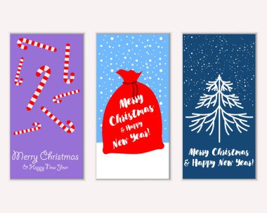mutlu Noeller ve mutlu yeni yıl tebrik kartları vektör çizim