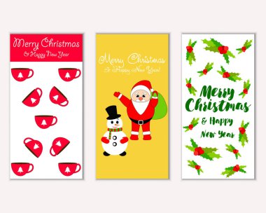 mutlu Noeller ve mutlu yeni yıl tebrik kartları vektör çizim       