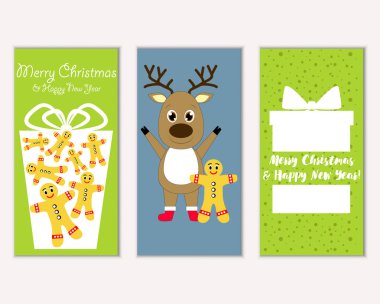 mutlu Noeller ve mutlu yeni yıl tebrik kartları vektör çizim     