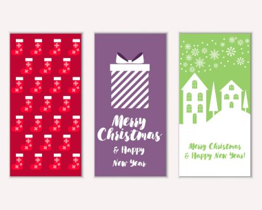 mutlu Noeller ve mutlu yeni yıl tebrik kartları vektör çizim      