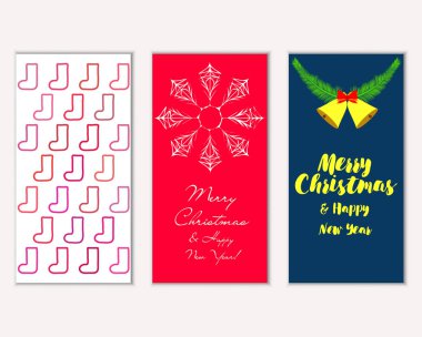 Mutlu Noeller ve mutlu yeni yıl tebrik kartları. Vektör çizim     