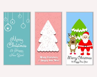 mutlu Noeller ve mutlu yeni yıl tebrik kartları vektör çizim       