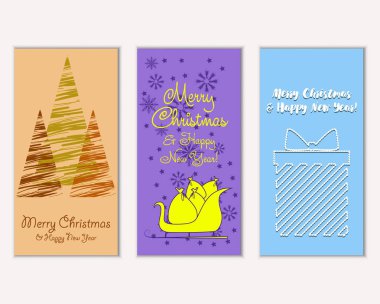 Mutlu Noeller ve mutlu yeni yıl tebrik kartları. Vektör çizim   