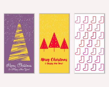 Mutlu Noeller ve mutlu yeni yıl tebrik kartları. Vektör çizim     