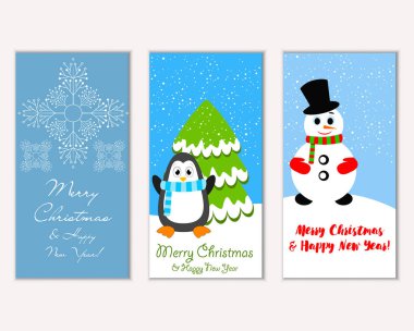 Renkli Noel kartları yılbaşı süsleri ve kardan adam vektör çizim ile