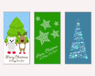 Mutlu Noeller ve mutlu yeni yıl tebrik kartları. Vektör çizim 