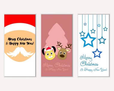 mutlu Noeller ve mutlu yeni yıl tebrik kartları vektör çizim     