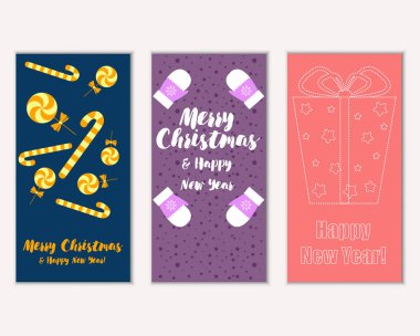mutlu Noeller ve mutlu yeni yıl tebrik kartları vektör çizim       