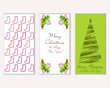 Mutlu Noeller ve mutlu yeni yıl tebrik kartları. Vektör çizim   