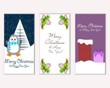 mutlu Noeller ve mutlu yeni yıl tebrik kartları vektör çizim     