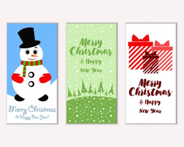 Renkli Noel kartları yılbaşı süsleri ve kardan adam vektör çizim ile