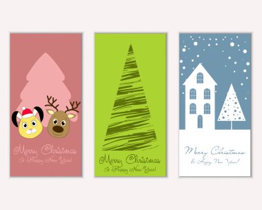 mutlu Noeller ve mutlu yeni yıl tebrik kartları vektör çizim     