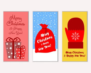 Mutlu Noeller ve mutlu yeni yıl tebrik kartları. Vektör çizim     
