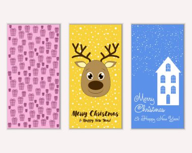 mutlu Noeller ve mutlu yeni yıl tebrik kartları vektör çizim     