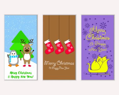 Mutlu Noeller ve mutlu yeni yıl tebrik kartları. Vektör çizim 