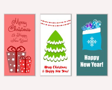 Mutlu Noeller ve mutlu yeni yıl tebrik kartları. Vektör çizim 