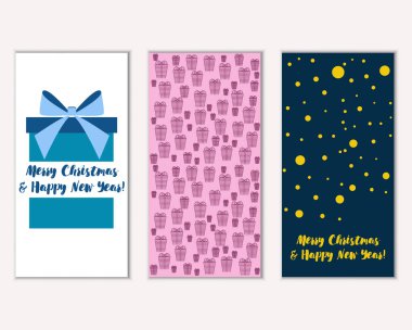 mutlu Noeller ve mutlu yeni yıl tebrik kartları vektör çizim     