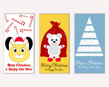 Renkli Noel kartları ile yeni yıl süslemeleri, illüstrasyon vektör
