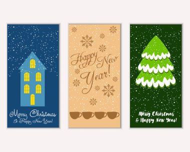 vektör çizim kış tatil tebrik kartları