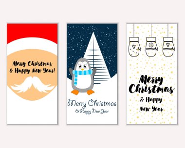 mutlu Noeller ve mutlu yeni yıl tebrik kartları vektör çizim     