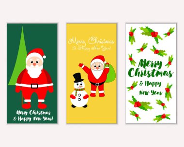 mutlu Noeller ve mutlu yeni yıl tebrik kartları vektör çizim       