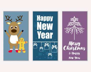mutlu Noeller ve mutlu yeni yıl tebrik kartları vektör çizim     