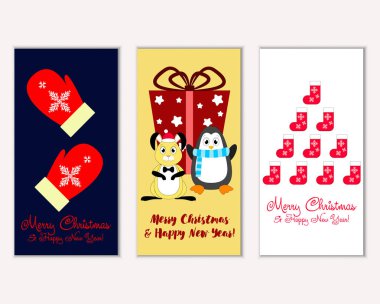 vektör çizim kış tatil tebrik kartları