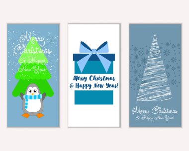 Mutlu Noeller ve mutlu yeni yıl tebrik kartları. Vektör çizim   