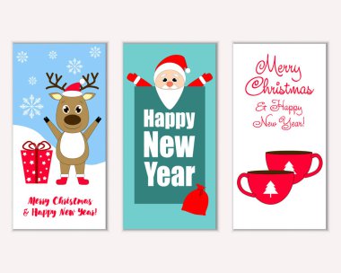 vektör çizim kış tatil tebrik kartları