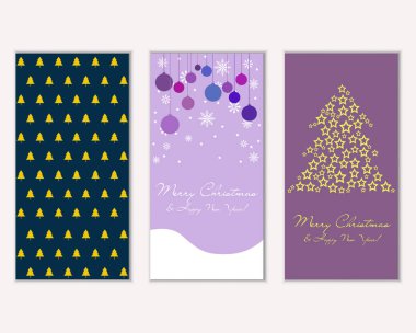 Mutlu Noeller ve mutlu yeni yıl tebrik kartları. Vektör çizim       