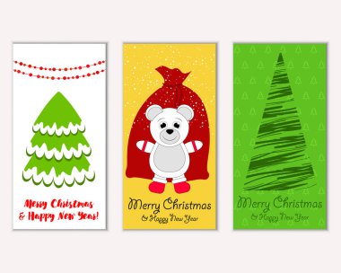 Mutlu Noeller ve mutlu yeni yıl tebrik kartları. Vektör çizim 