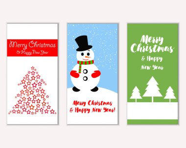 mutlu Noeller ve mutlu yeni yıl tebrik kartları vektör çizim