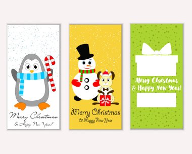 Mutlu Noeller ve mutlu yeni yıl tebrik kartları. Vektör çizim   