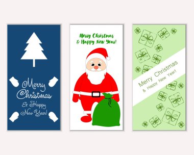 Renkli Noel kartları yılbaşı süslemeleri ve Noel Baba vektör çizim ile