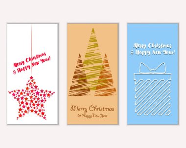 Mutlu Noeller ve mutlu yeni yıl tebrik kartları. Vektör çizim   