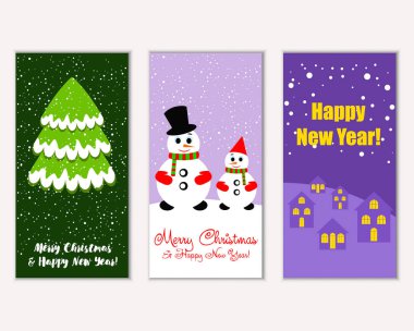 mutlu Noeller ve mutlu yeni yıl tebrik kartları vektör çizim