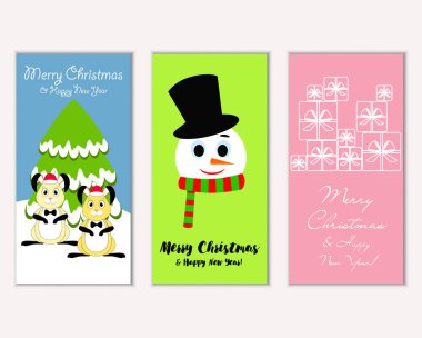 Renkli Noel kartları yılbaşı süsleri ve kardan adam vektör çizim ile